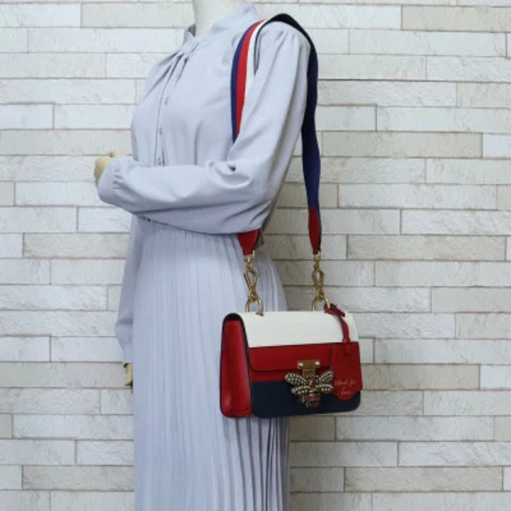 Gucci Bee Margaret Shoulder Bag Queen White Leather